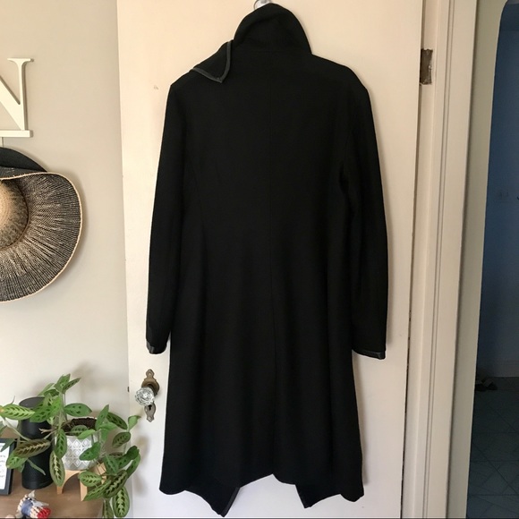 Custom Designed & Tailored Wool / Leather Coat, Size L - Picture 4 of 14